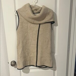 Waverly Grey Beige Sleeveless Cowl Neck Sweater with Black Trim